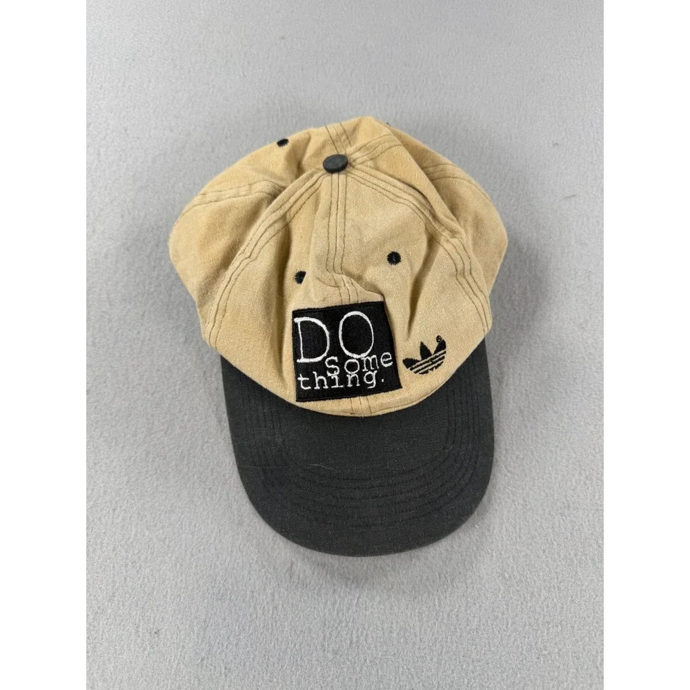 Vintage 90s Adidas Do Something Snapback Hat Tan Black Trefoil Logo Cap Mens